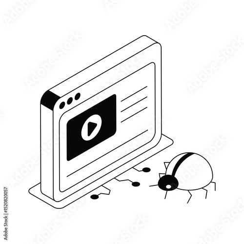 Well crafted isometric icon showing website bug in action