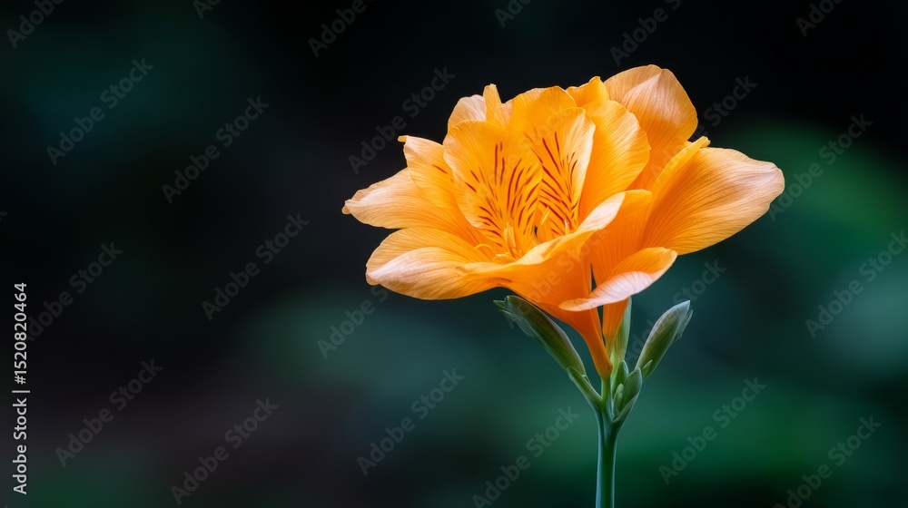 Fototapeta premium Vibrant Orange Flower Blooming Against a Dark Green Background