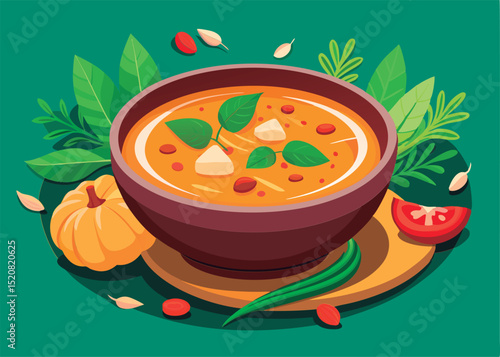 Hearty pumpkin soup in a bowl.