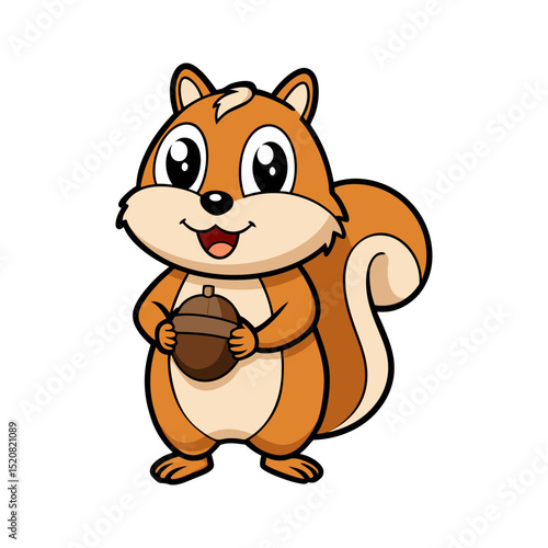 Adorable cartoon squirrel holding an acorn