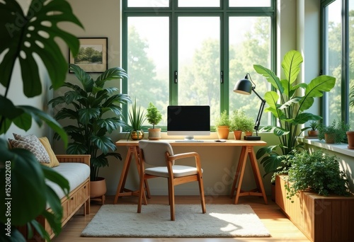 vibrant indoor plant modern desk aesthetic bright green decor fresh atmosphere home office workspace stylish  table  minimalist  foliage  succulent  leaves