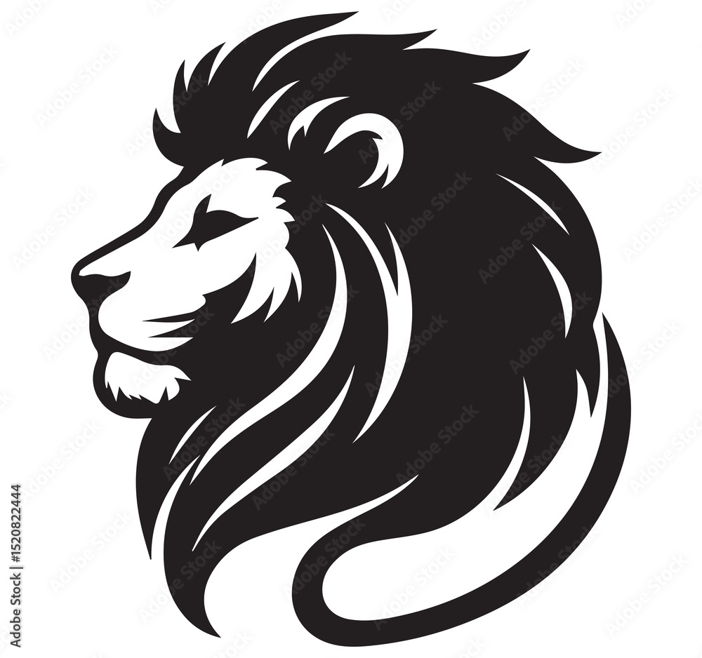 Fototapeta premium Stylized Black White Lion Head Profile Graphic Logo Icon Majestic Animal Design