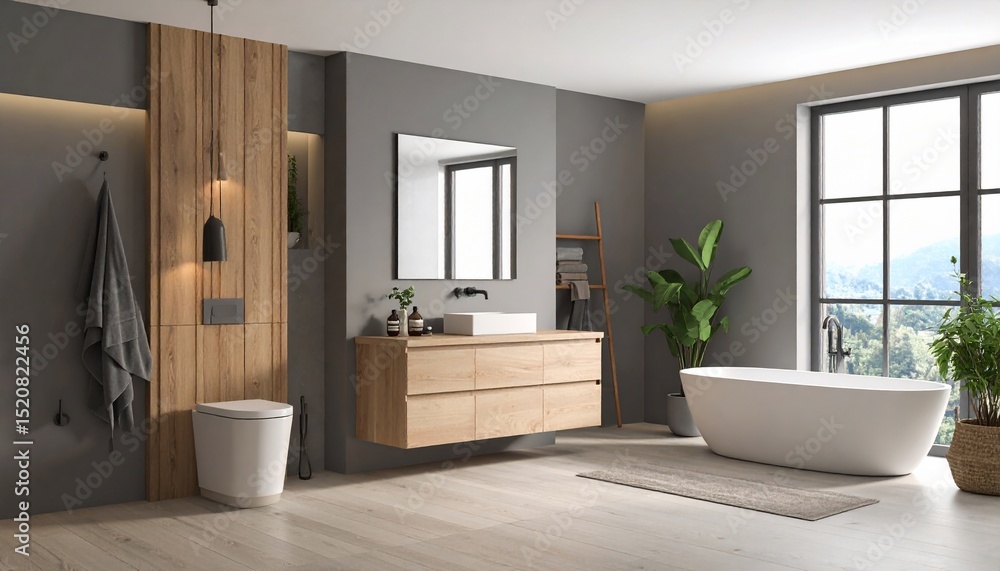 Modern Minimalist Bathroom Design with Natural Wood and Gray Accents Modern Minimalist Bathroom Design with Natural Wood and Gray Accents