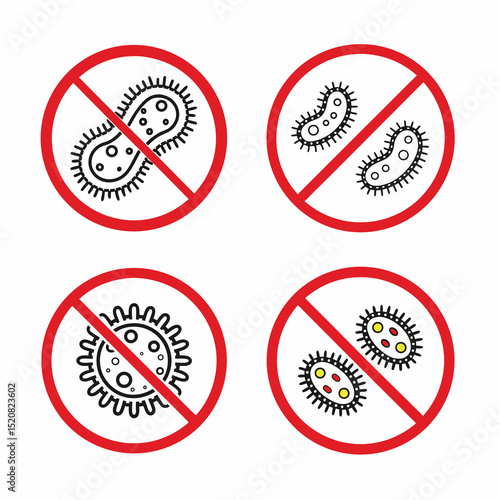 4 icon set no virus sign bacteria prevention symbol color