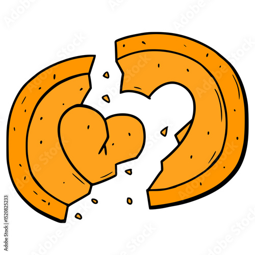 broken dalgona candy with heart illustration hand drawn isolated vector