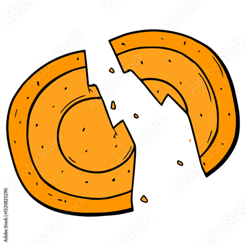 broken dalgona candy with circle illustration hand drawn isolated vector