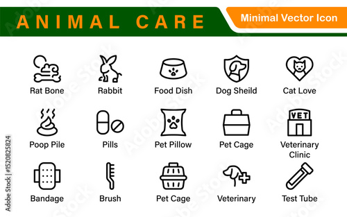 Pet Services and Animal Care Icon Set – Minimal Line Vector Illustrations for Pet Sitting, Grooming, Veterinary, Training, and Animal Health Projects