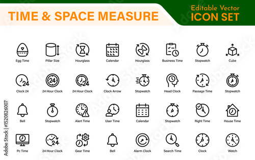 Time and Space Measurement Icons – Clean Outline, Line Art, and Vector Illustrations for Light Years, AU, Astronomy, and Cosmic Distance Projects