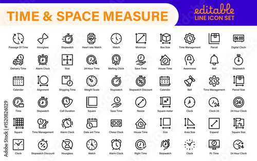 Time and Space Measurement Icons – Clean Outline, Line Art, and Vector Illustrations for Light Years, AU, Astronomy, and Cosmic Distance Projects