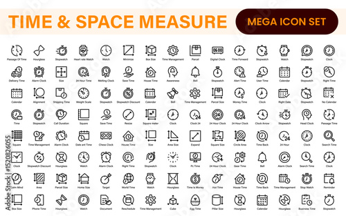 Time and Space Measurement Icons – Clean Outline, Line Art, and Vector Illustrations for Light Years, AU, Astronomy, and Cosmic Distance Projects