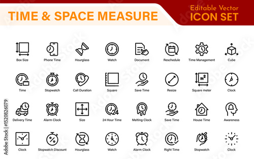 Time and Space Measurement Icons – Clean Outline, Line Art, and Vector Illustrations for Light Years, AU, Astronomy, and Cosmic Distance Projects