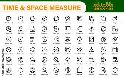 Time and Space Measurement Icons – Clean Outline, Line Art, and Vector Illustrations for Light Years, AU, Astronomy, and Cosmic Distance Projects