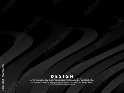 Abstract futuristic dark black background with wave design. Realistic 3d wallpaper with luxurious flowing lines. Perfect background for posters, websites, brochures, banners, applications, etc.	
