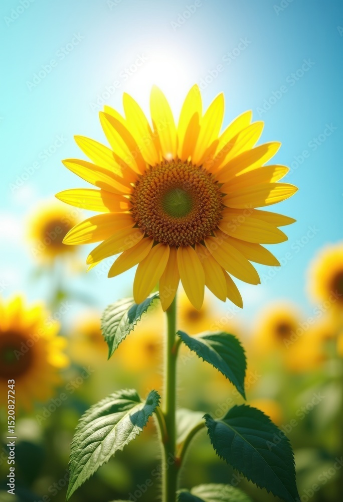 Obraz premium vibrant sunflower bright yellow petals clear blue sky natural beauty floral scene, nature, bloom, blossom, field, spring, landscape, garden, pollen, wildflower