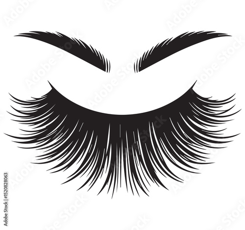 Highly Detailed Black Vector Illustration of Long False Eyelashes and Arched Eyebrows for Beauty and Makeup Design