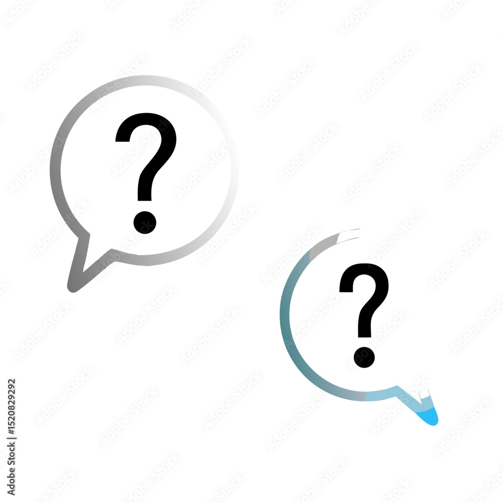 Two speech bubbles with question marks in white and grey Two speech bubbles with question marks in white and grey