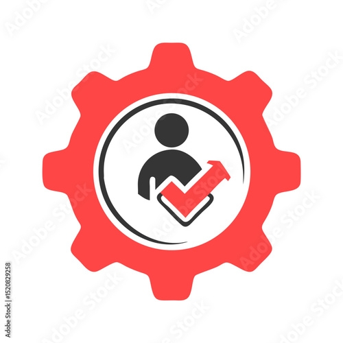 User inside gear with check mark icon in red frame