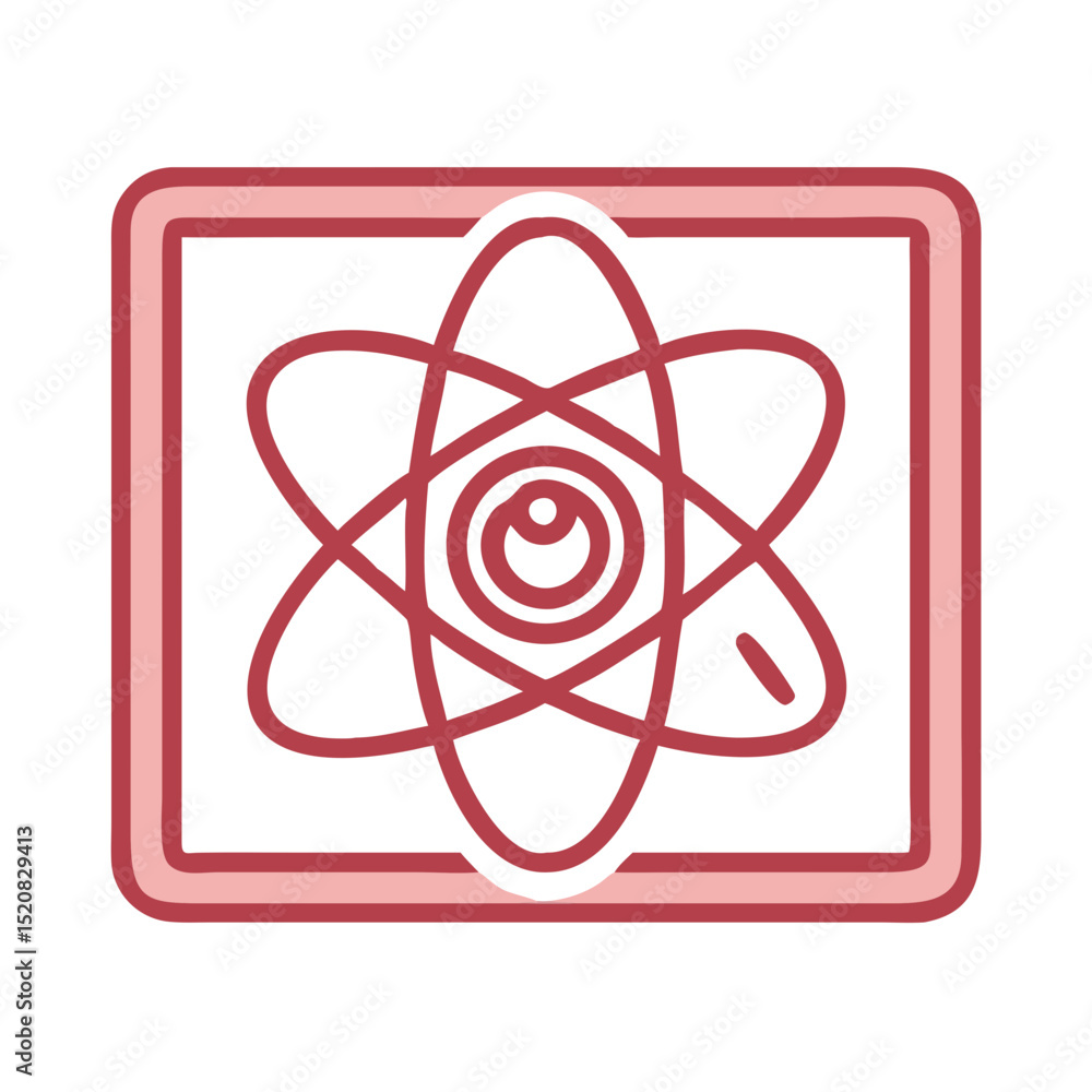 Naklejka premium Atom model in red inside rectangular display icon