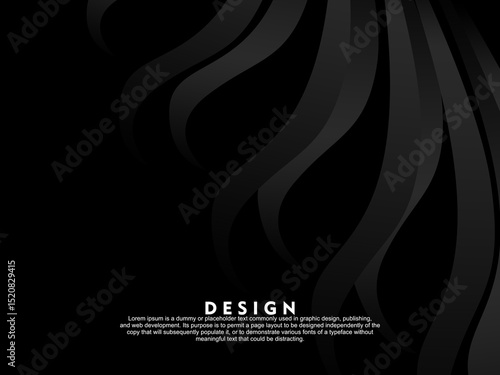 Abstract futuristic dark black background with wave design. Realistic 3d wallpaper with luxurious flowing lines. Perfect background for posters, websites, brochures, banners, applications, etc.	
