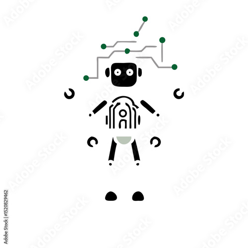 Robot figure with microchip design and circuit lines
