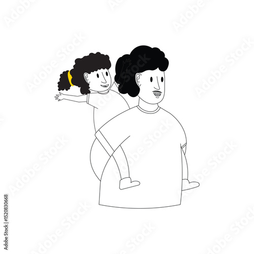 father carrying his child on his shoulders vector illustration, Happy Father's Day greeting card, Father's Day line art style template element