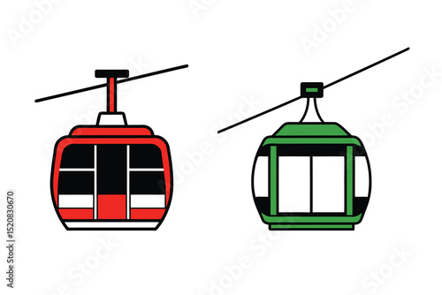 Cable Car Icons Silhouette Vector Transport Illustration Set