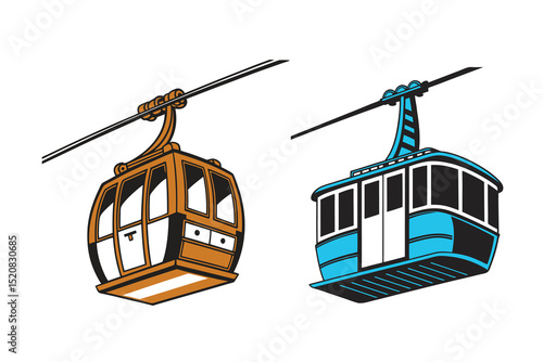 Cable Car Icons Silhouette Vector Transport Illustration Set