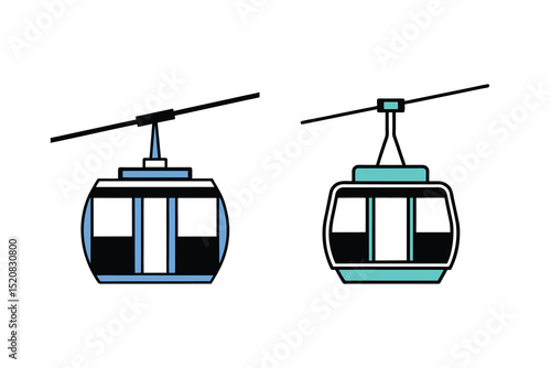 Cable Car Icons Silhouette Vector Transport Illustration Set