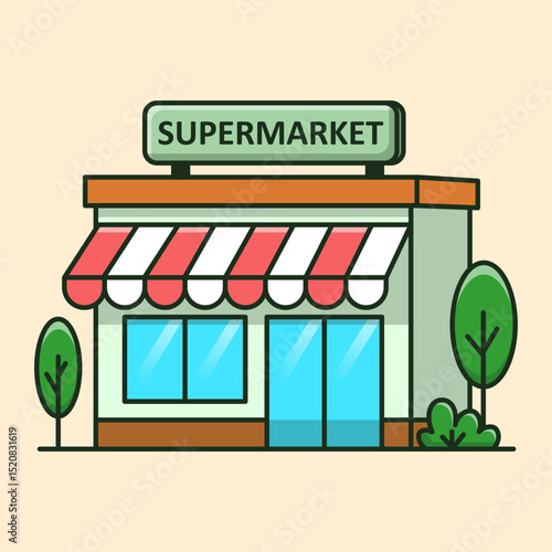 Cartoon Vector Illustration of a Supermarket Store