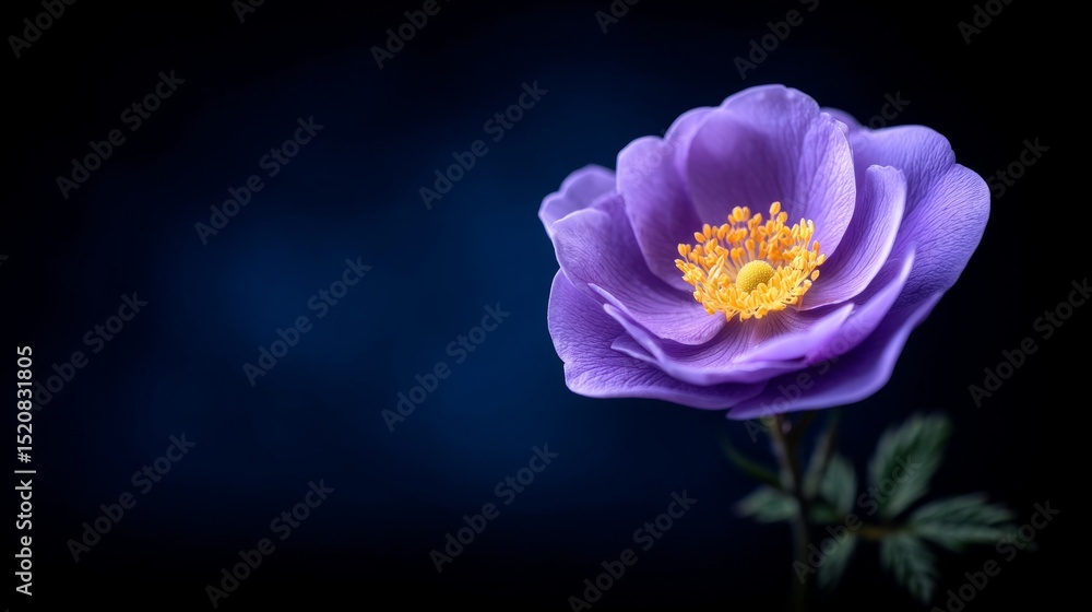 Vibrant Purple Flower with Yellow Center Against a Dark Background Vibrant Purple Flower with Yellow Center Against a Dark Background
