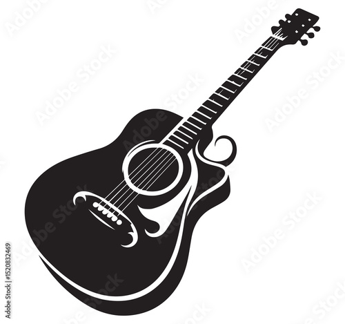 Elegant Stylized Black Acoustic Guitar Silhouette Vector Graphic Design Musical Instrument Art Icon