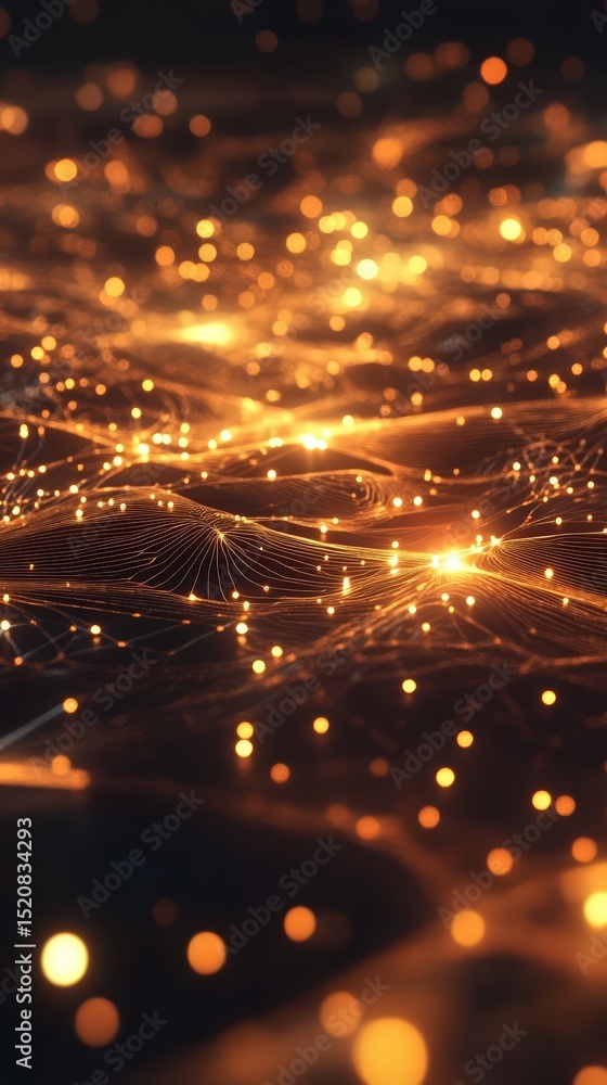 Obraz premium Golden networked points create a futuristic abstract with depth of field