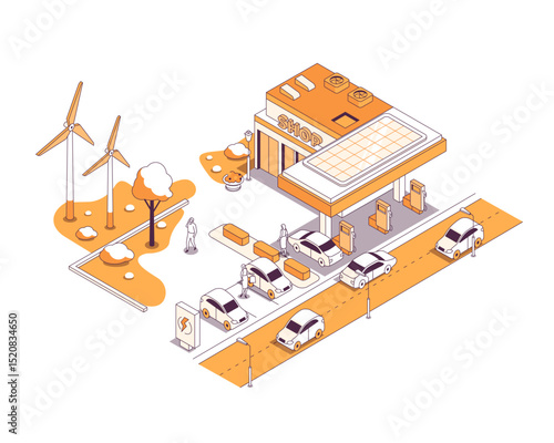 Gas station store - vector isometric illustration