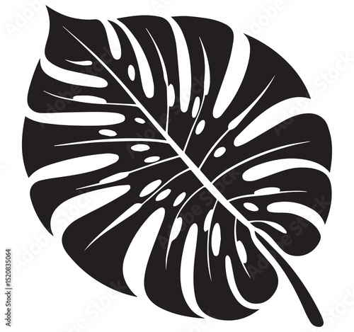 Black and White Monstera Leaf Illustration Tropical Plant Silhouette Graphic