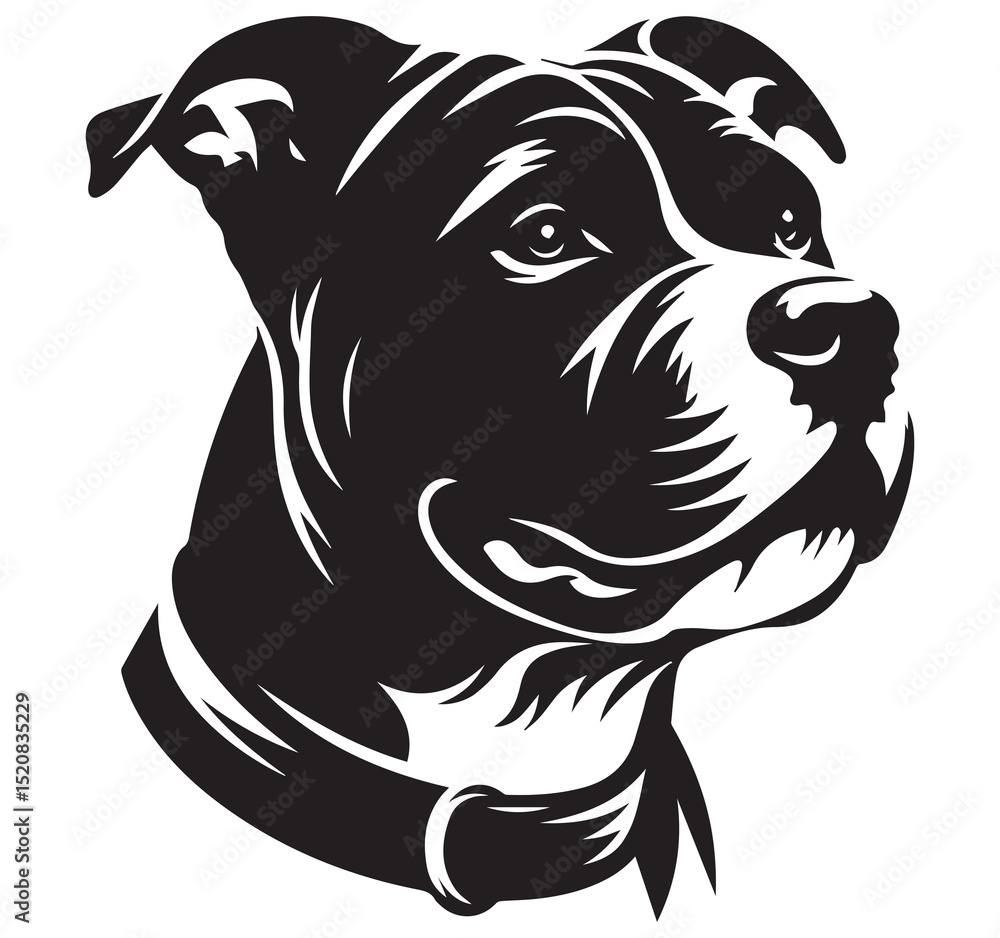 Obraz premium Strong Pitbull Dog Head Black and White Vector Illustration Profile Graphic Art Design