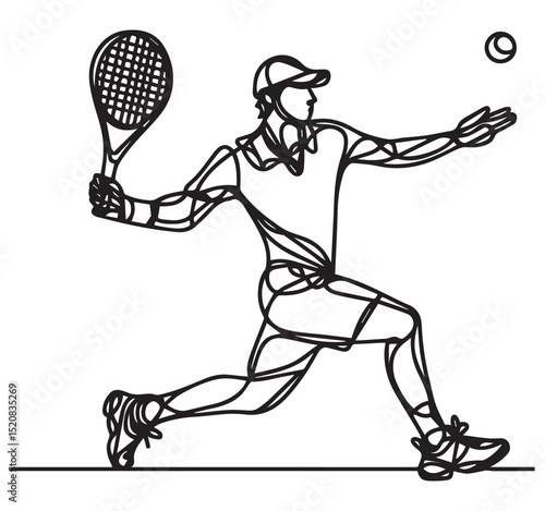 Tennis Player Serving Continuous Line Art Drawing Sketch Monochrome Sports Athlete Illustration