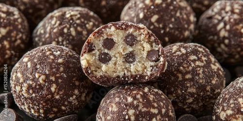 World baking day with chocolate dessert idea. Chocolate truffles arranged in a decorative display.