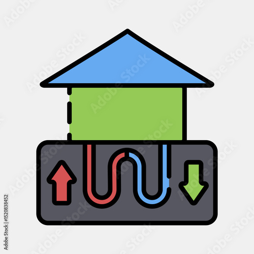 Icon geothermal heat pump. Renewable energy elements. Icon in filled line style.