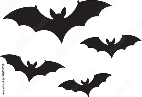 Halloween bat set, Collection of halloween bats silhouette vector on white background