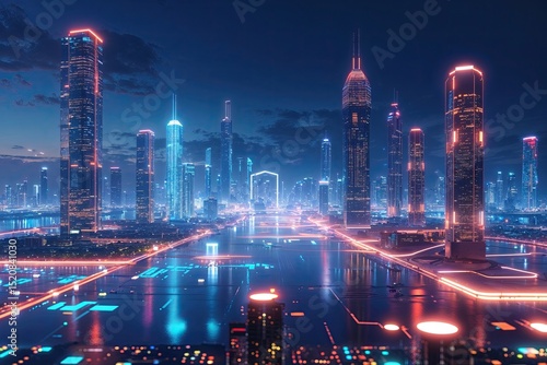 Wallpaper Mural Luminous Digital Cityscape: A Futuristic Urban Landscape with Vibrant Connectivity and Innovation Torontodigital.ca