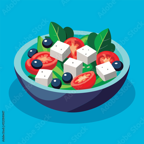 Vector illustration of a Delicious Greek salad bowl.