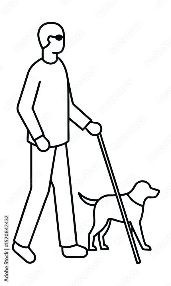 Fototapeta premium A walking man with a guide dog, helping to overcome visual impairments, demonstrating reliance and companionship, symbolising support.
