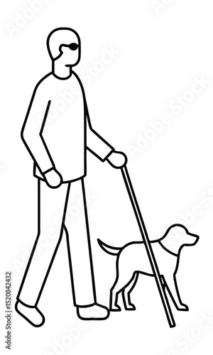 A walking man with a guide dog, helping to overcome visual impairments, demonstrating reliance and companionship, symbolising support.
