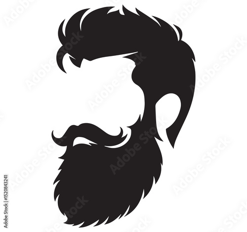 Black Silhouette of Man with Beard Mustache and Modern Hairstyle Graphic Icon Male Grooming Barber Shop Logo Vector Art