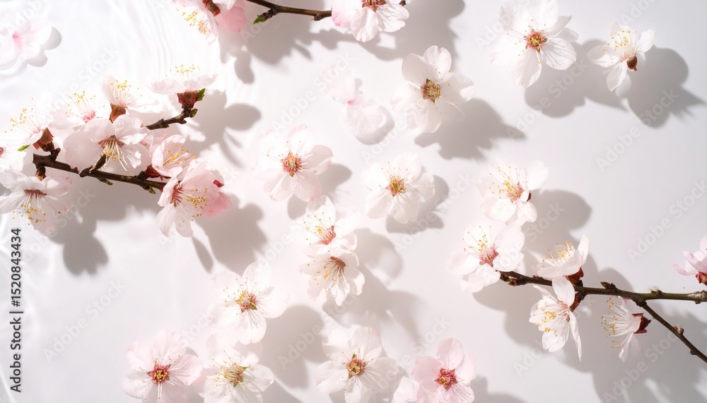 Fototapeta premium Delicate Pink Blossoms Floating on Water Spring Floral Background.