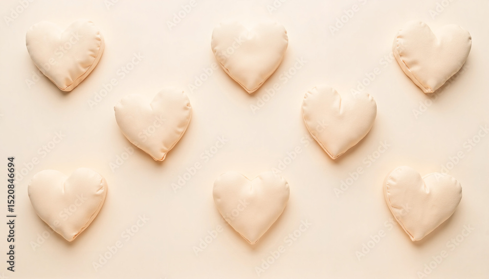 Obraz premium Heart-shaped cookies topped with white icing on a beige background 