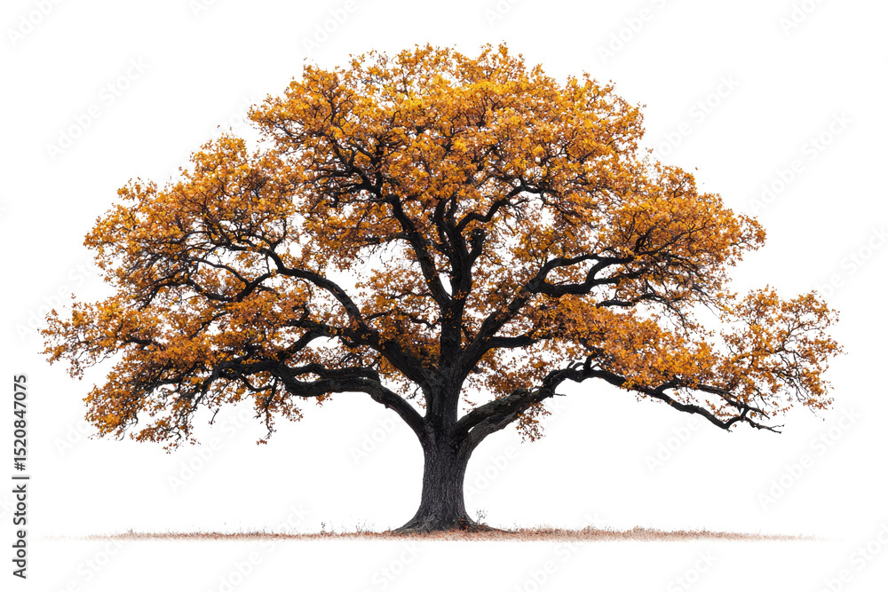 Majestic oak tree in autumn, golden leaves, strong branches, isolated on transparent background background removed Majestic oak tree in autumn, golden leaves, strong branches, isolated on transparent background background removed