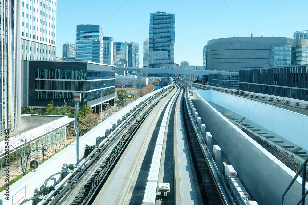 Fototapeta premium View of Japanese city from the train station.