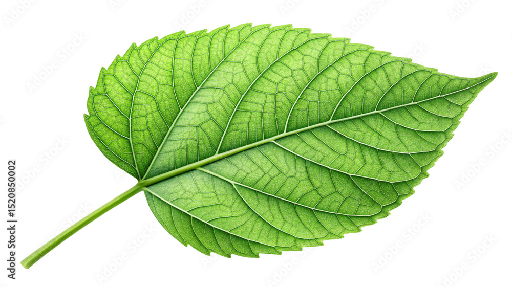 Fototapeta premium Title: Vibrant Green Leaf on Clean White Background Minimal Nature Aesthetic