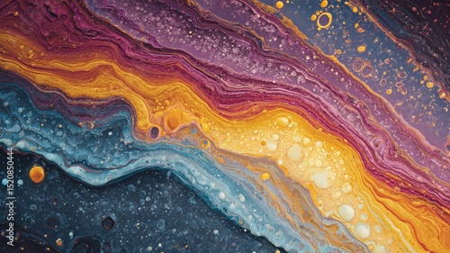 Psychedelic abstract art with vibrant purple, orange, and blue fluid patterns creating dynamic and colorful textured composition full of energy and movement